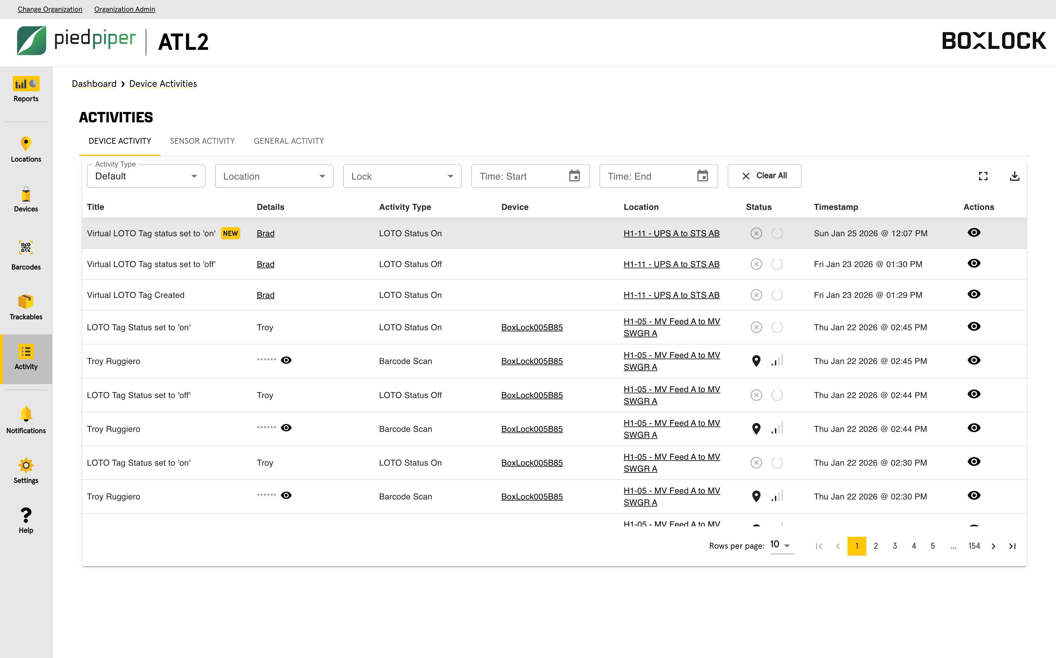 BoxLock activity timeline and audit history